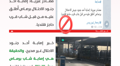 حقيقة خبر إصابة أحد جنود الاحتلال بالرصاص قرب حاجز قلنديا