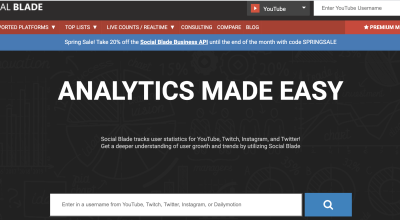 “socialblade” لتحليل قنوات اليوتيوب ومواقع التواصل الإجتماعي