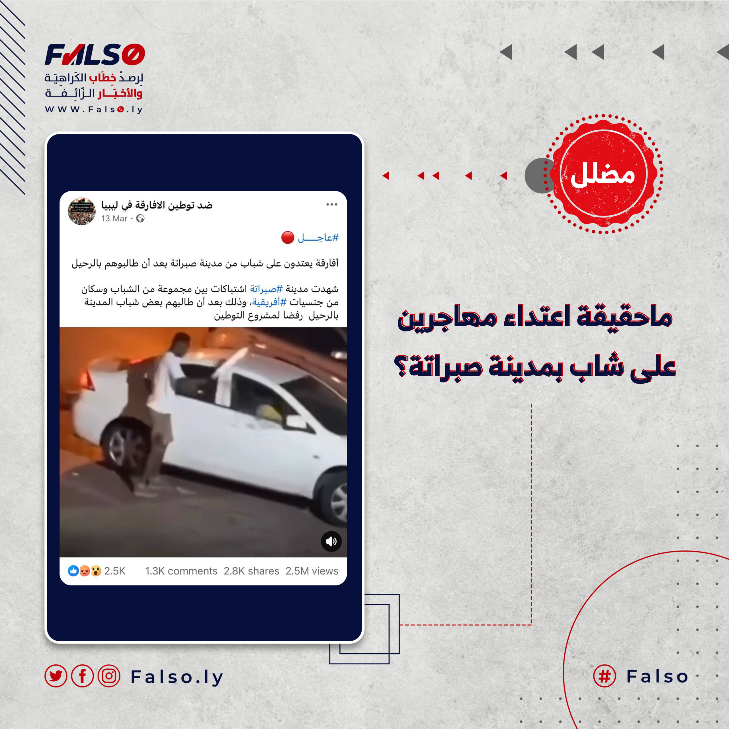 ماحقيقة اعتداء مجموعة من المهاجرين على شاب بمدينة صبراتة؟