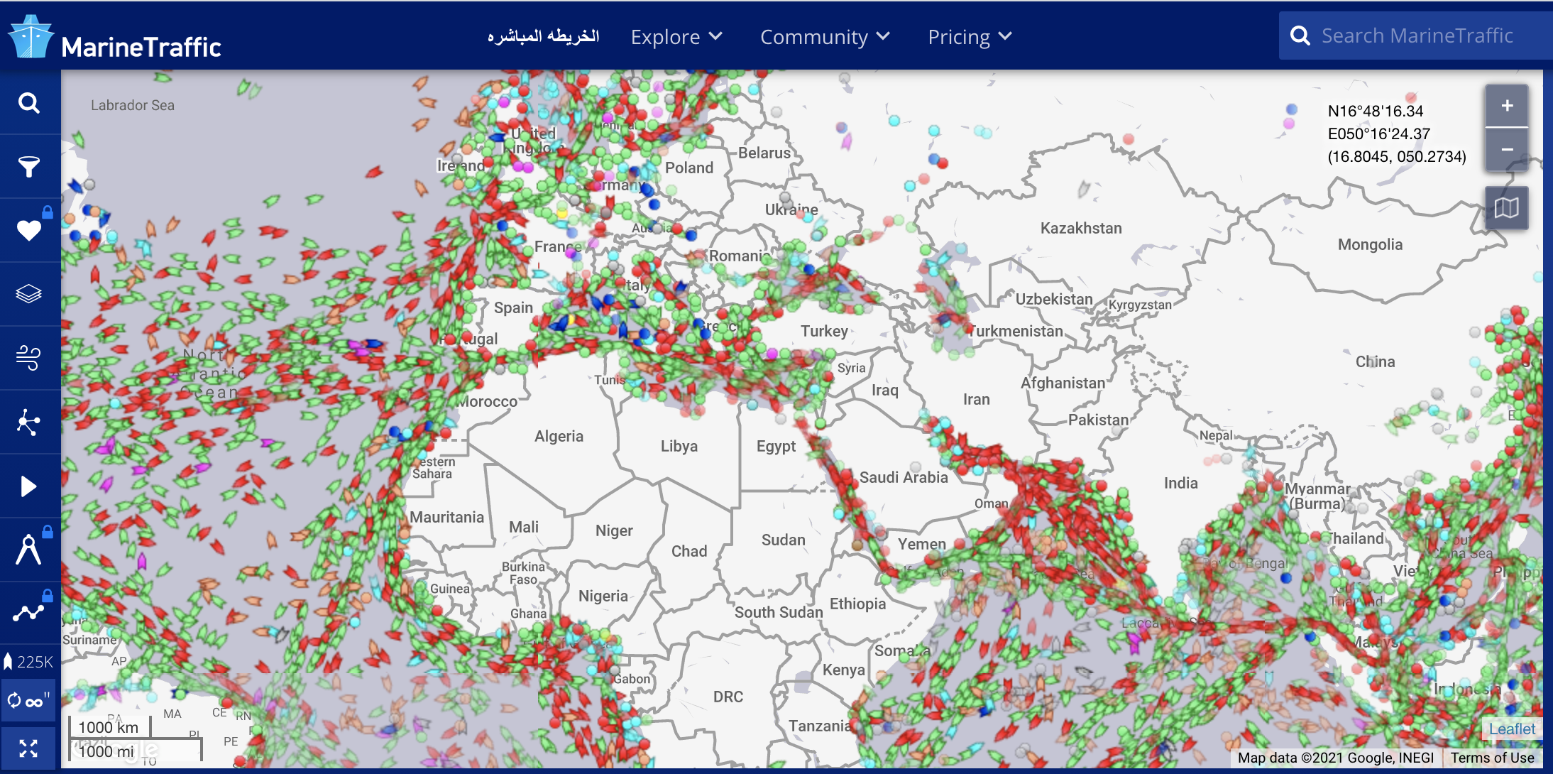 موقع marine traffic لتتبع حركة السفن حول العالم